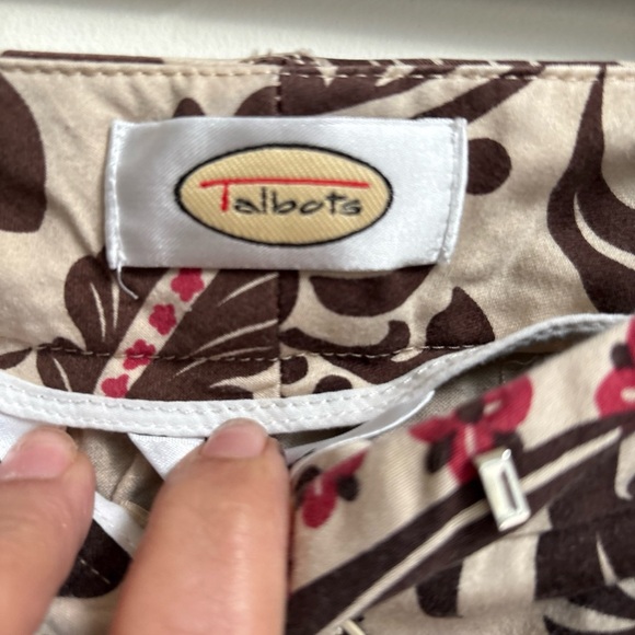 Talbots Cotton Stretch Cropped Chino Pants Brown Floral Women’s 18 Made in USA - Picture 5 of 5